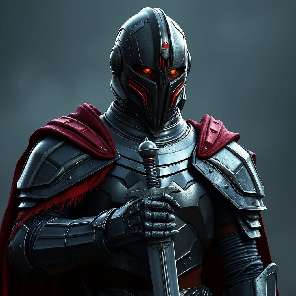 Neo-Crusader Warlord in Darkened Silver Armor