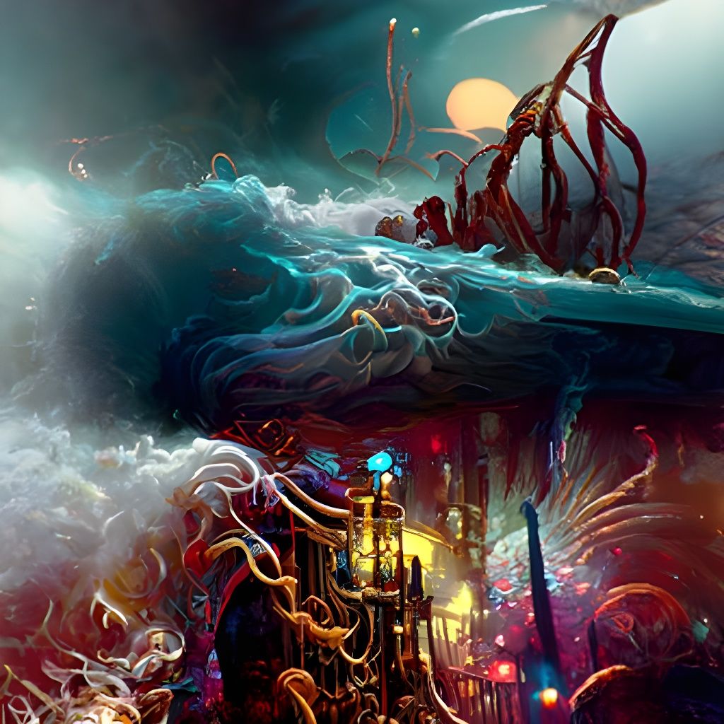 Bioluminescent Octopus in Fantasy Alchemist's Cellar