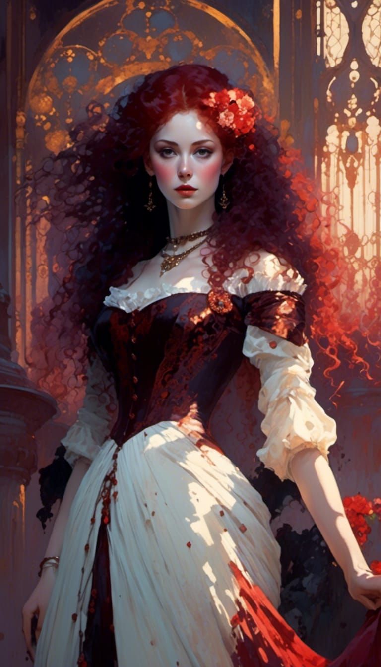 Neo-Victorian Punk Queen in Crimson and Gold