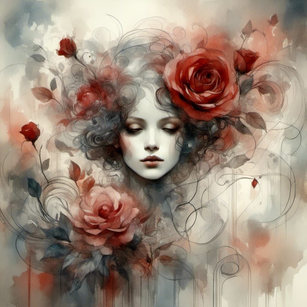 Ethereal Red Rose in Dreamwash Style