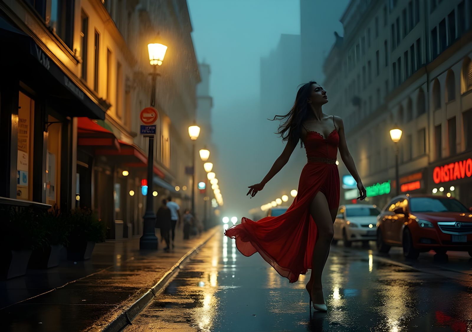 The Boulevard of Broken Dreams in Moody, Rainy Cityscape