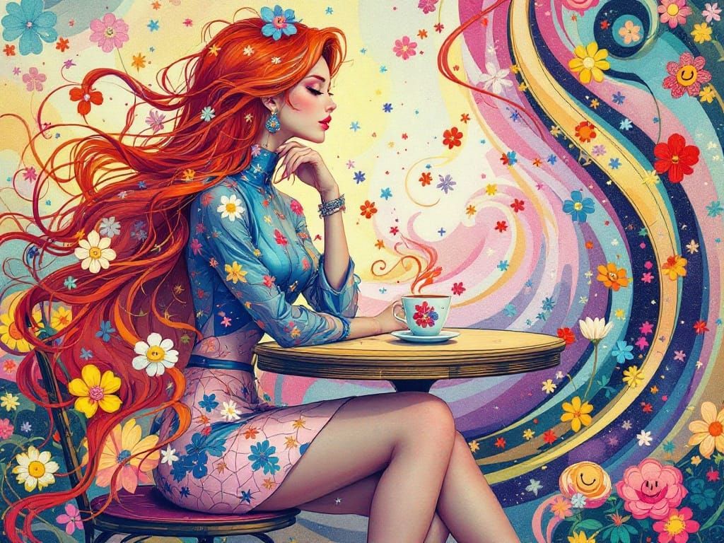 Ethereal Café Scene in Whimsical, Dreamlike Style