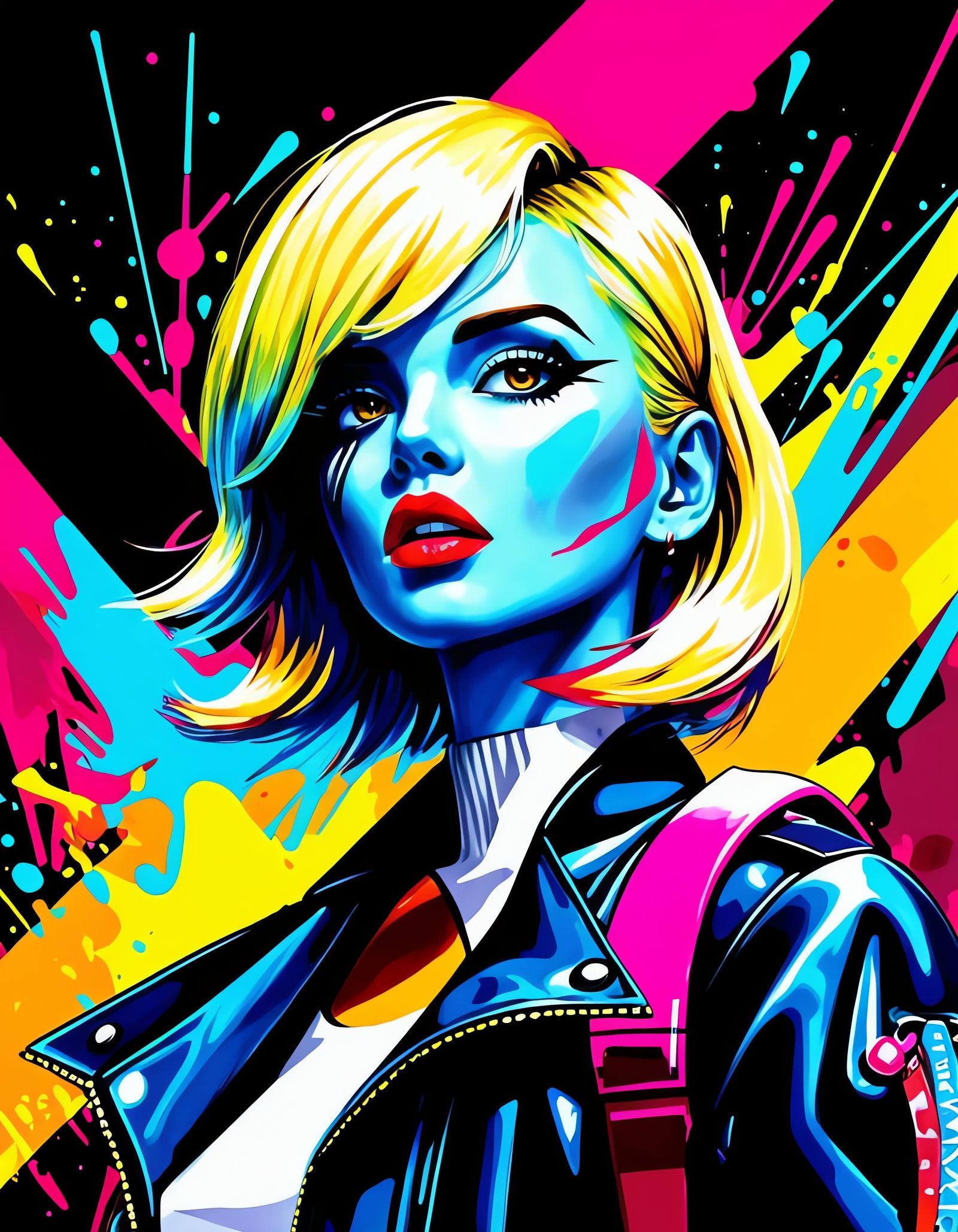 Vibrant Pop Art Girl in Cyan, Magenta, Yellow, and Black