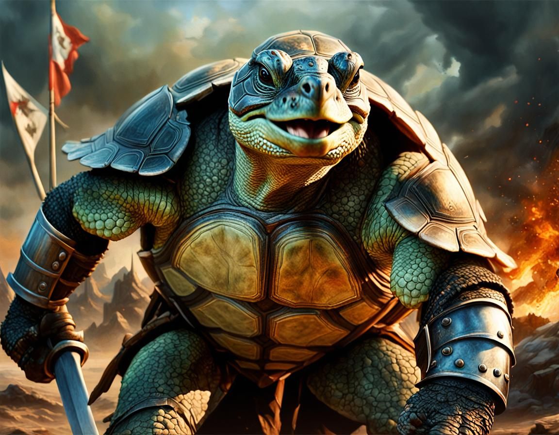 Anthropomorphic Turtle Knight in Epic Battle