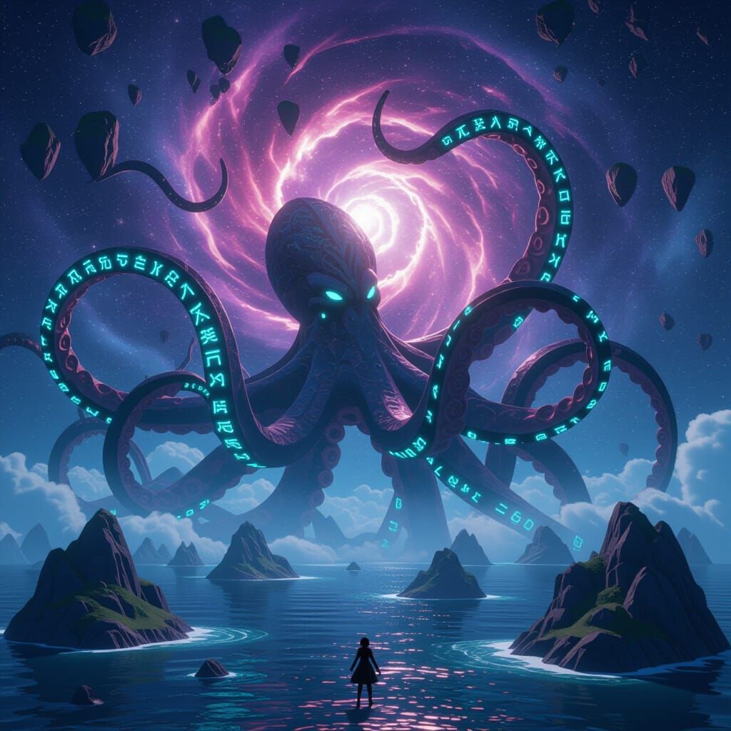 Colossal Kraken Emerges From Cosmic Nebula In 3D Anime Art