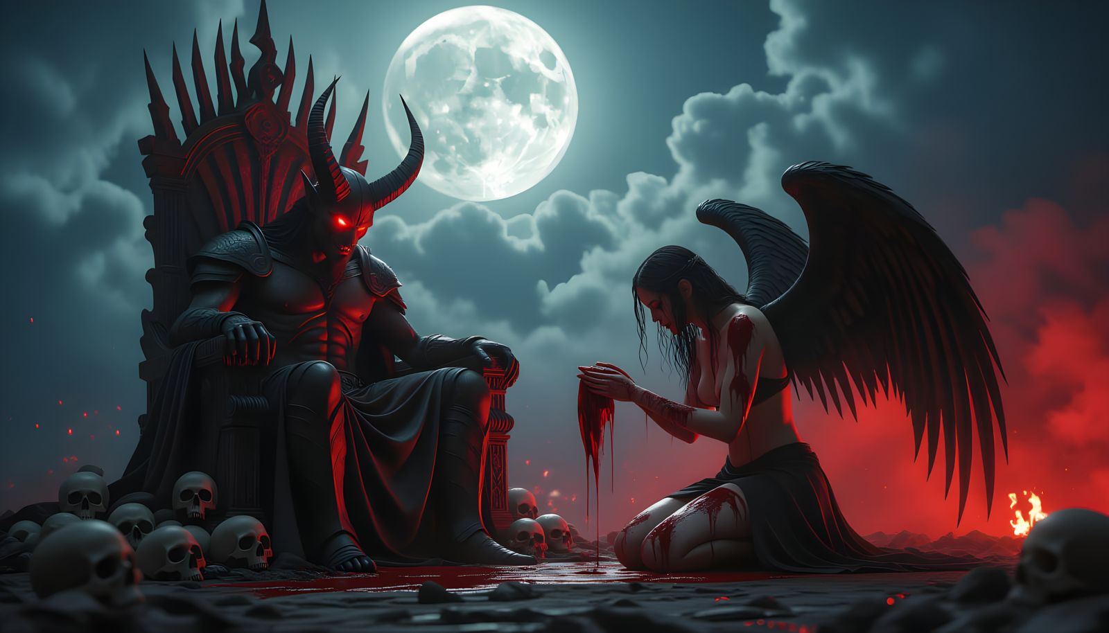 Devil and Wingless Angel Scene, Hyperrealistic Art