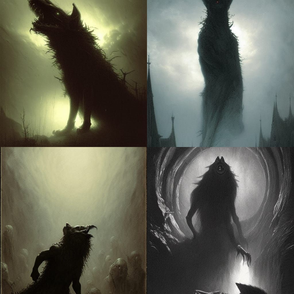 Scary Fox Shadow Creature Monster in Horror Style