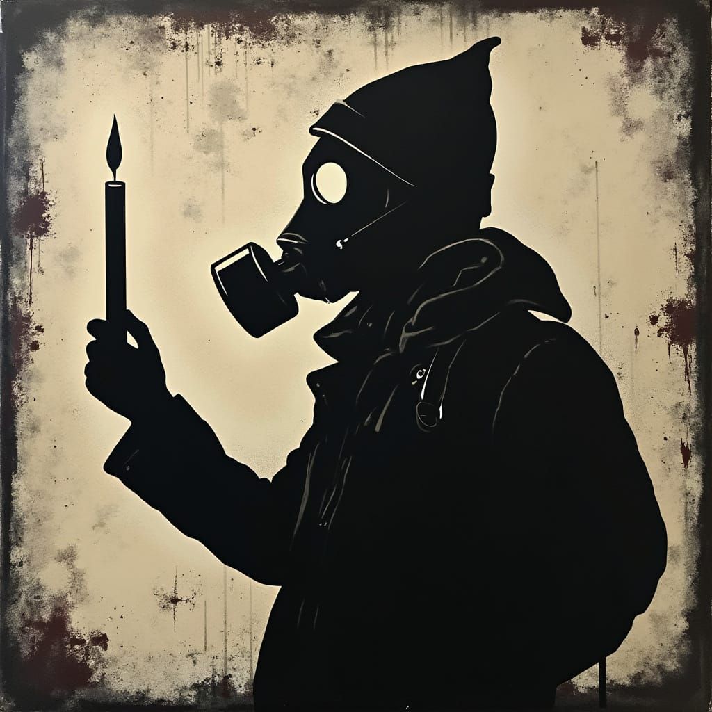 Protester Silhouette in Banksy-Style Stencil Art