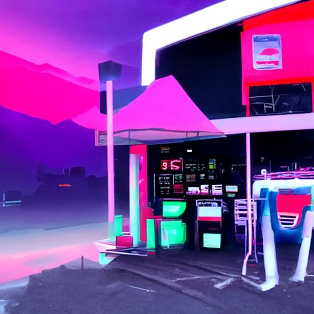 Neon Gas Station in Synthwave Style
