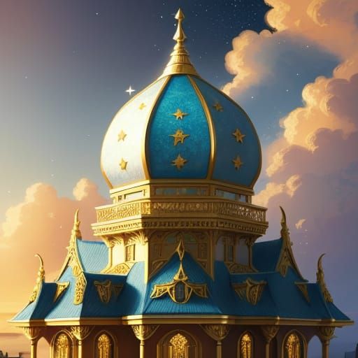 Opulent Fantasy Beach Villa Resort at Golden Hour