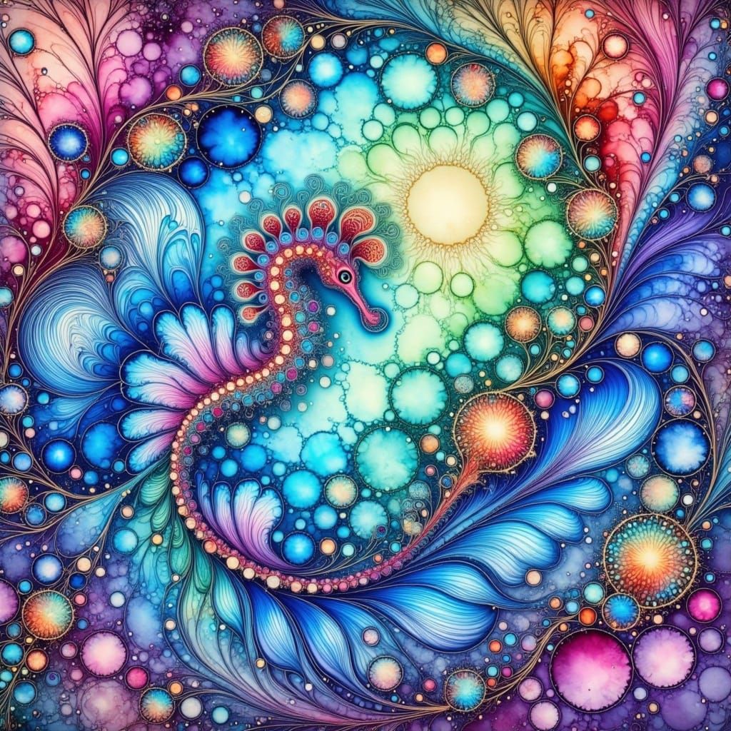 Majestic Mermaid with Seahorse in a Fantastical Underwater R...