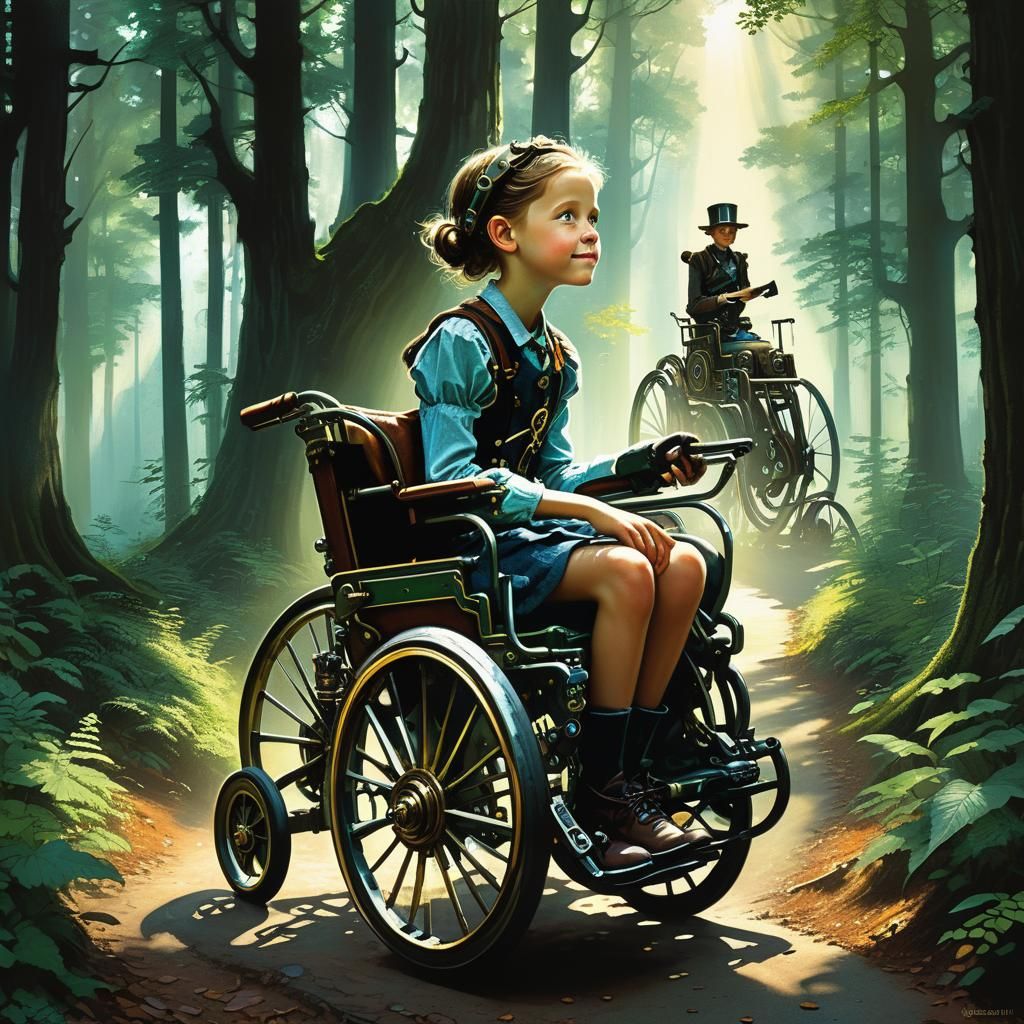 Steampunk Girl's Forest Adventure in Rockwell Rutkowski Styl...