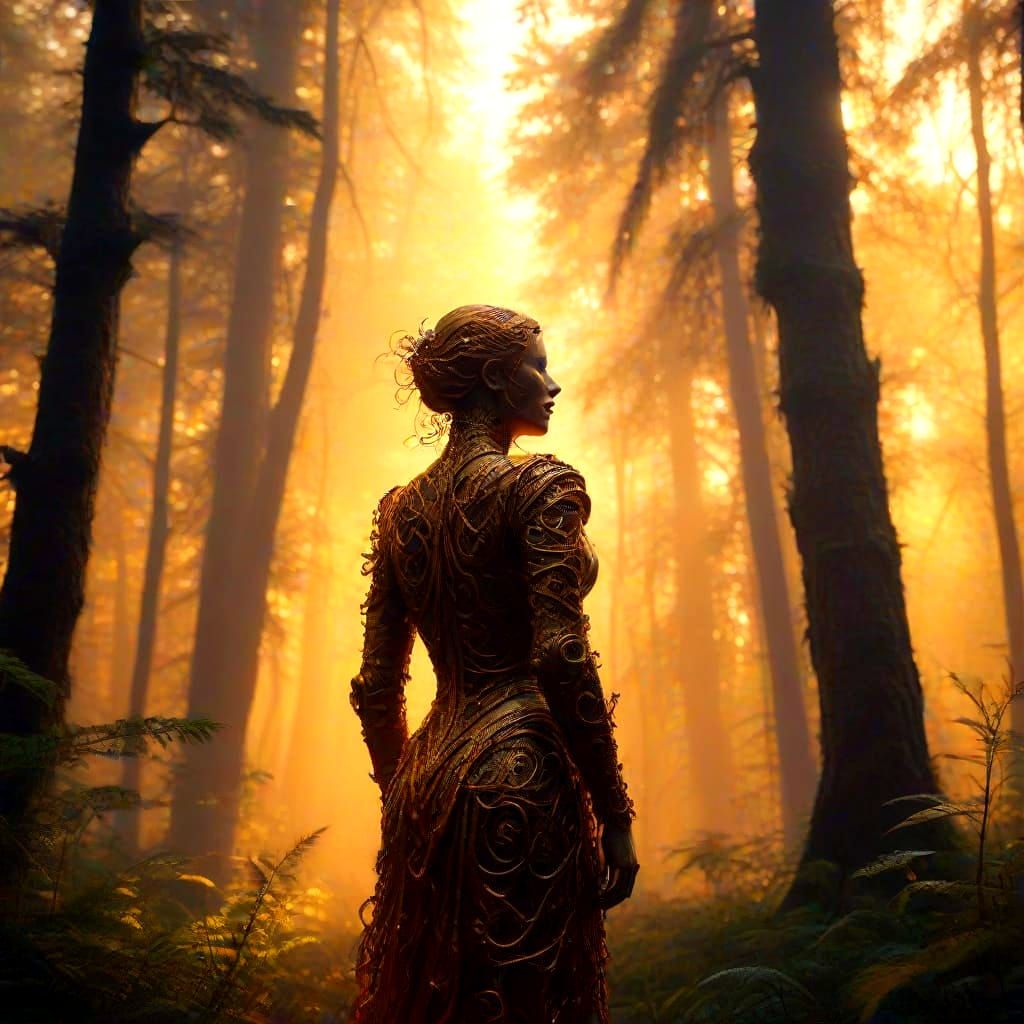 Mysterious Figure in Forest, Surreal Oil Painting