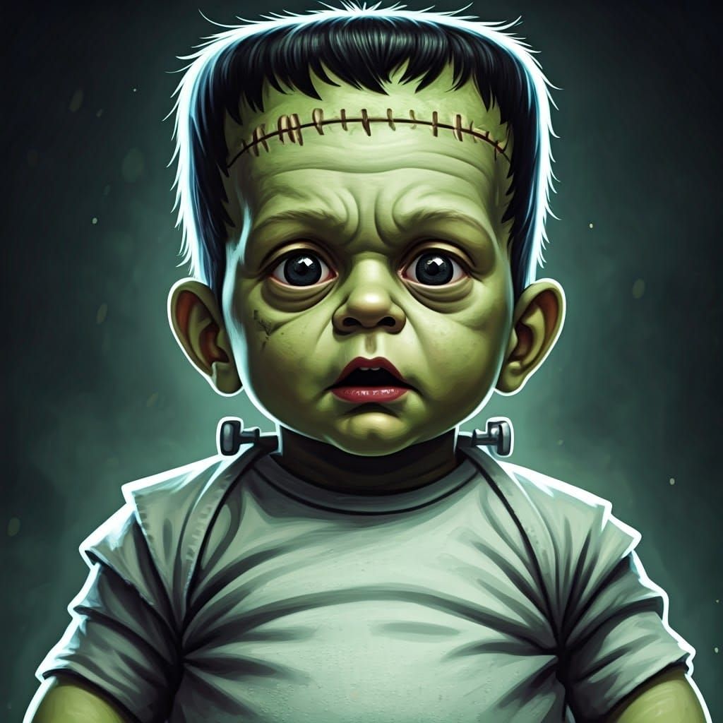 Adorable Baby Frankenstein Sketch in Gritty Style
