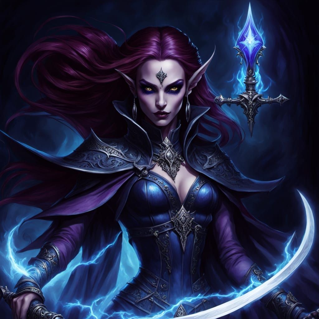 Dark Elf Witch with Witchblade in Gothic Style