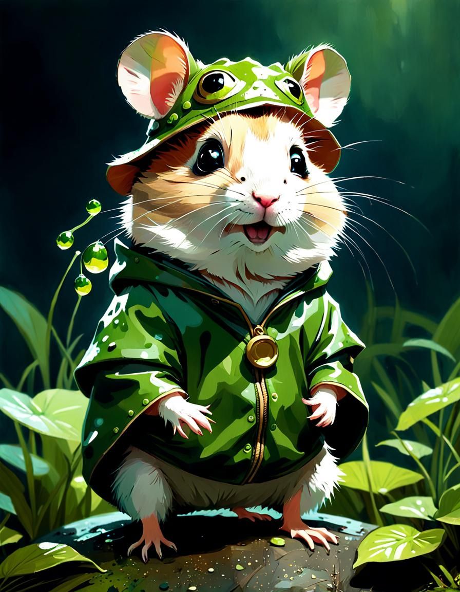 Hamster in Frog Costume Digital Painting
