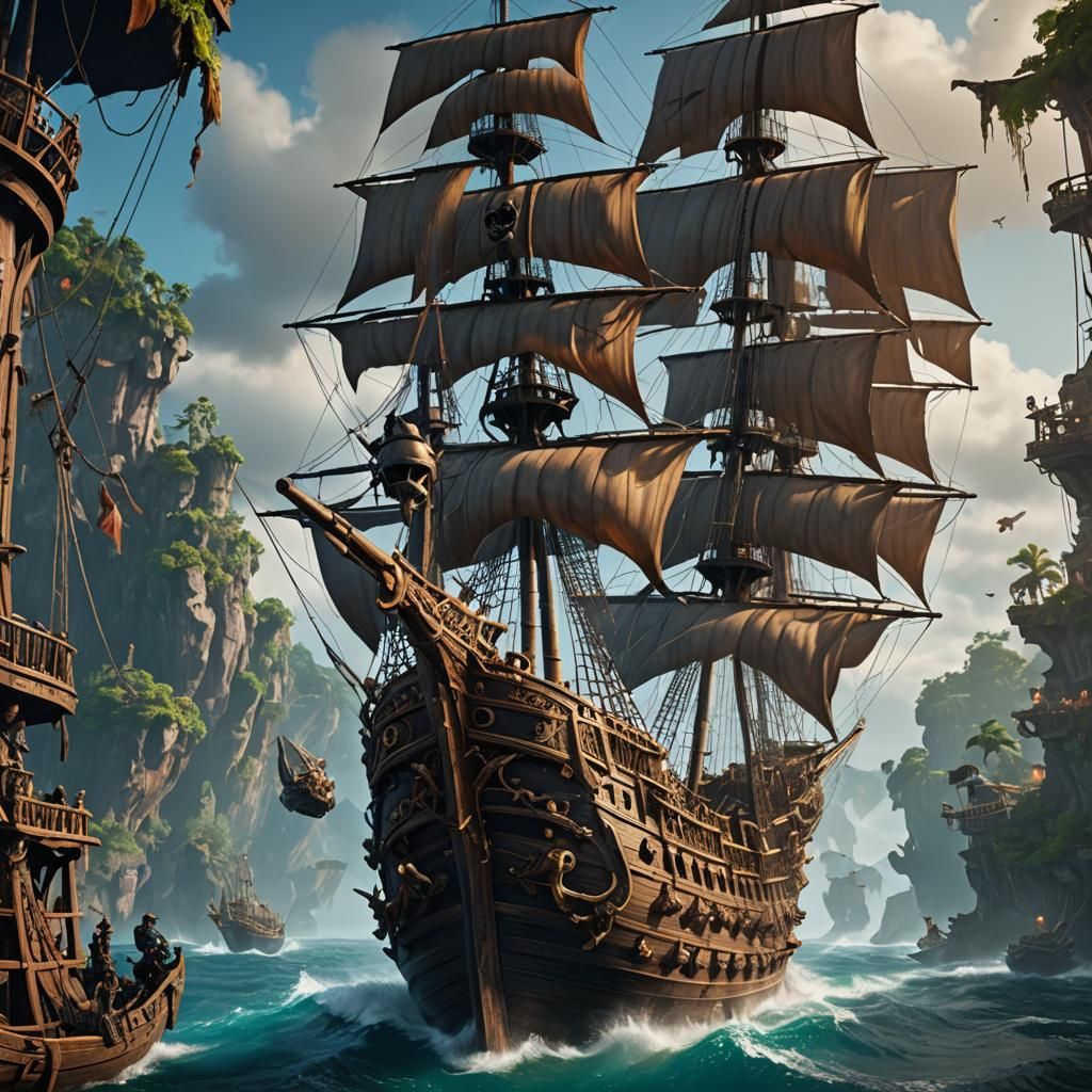 Fantastical Flying Pirate Ship Concept Art
