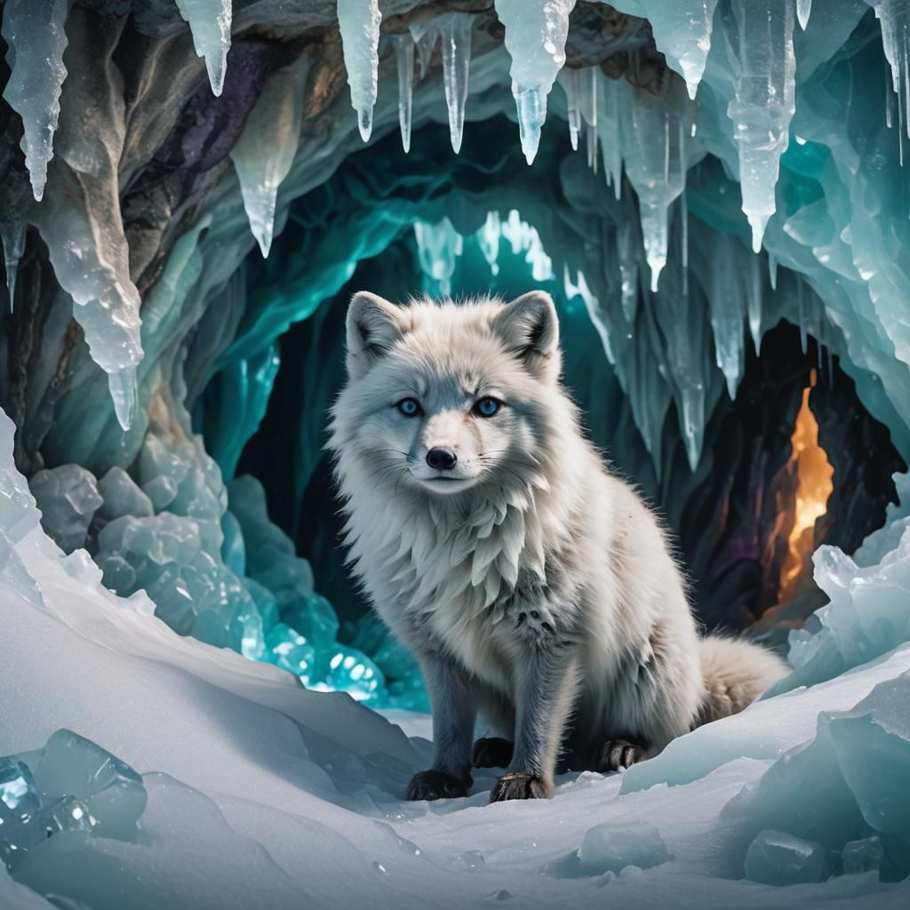 Arctic Fox in Ice Cave: Fantasy Matte Painting