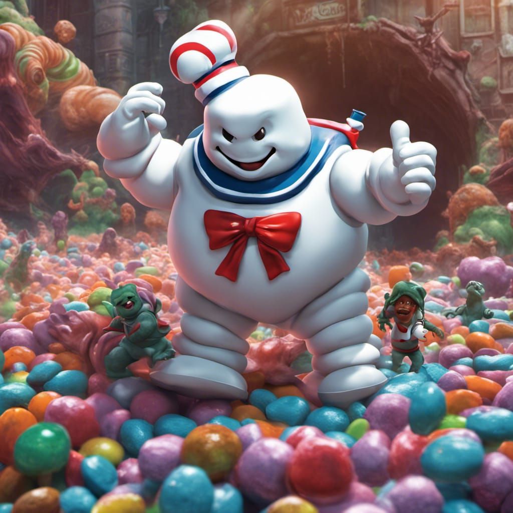 Stay Puft Attacks Candy Land: Detailed Matte Painting