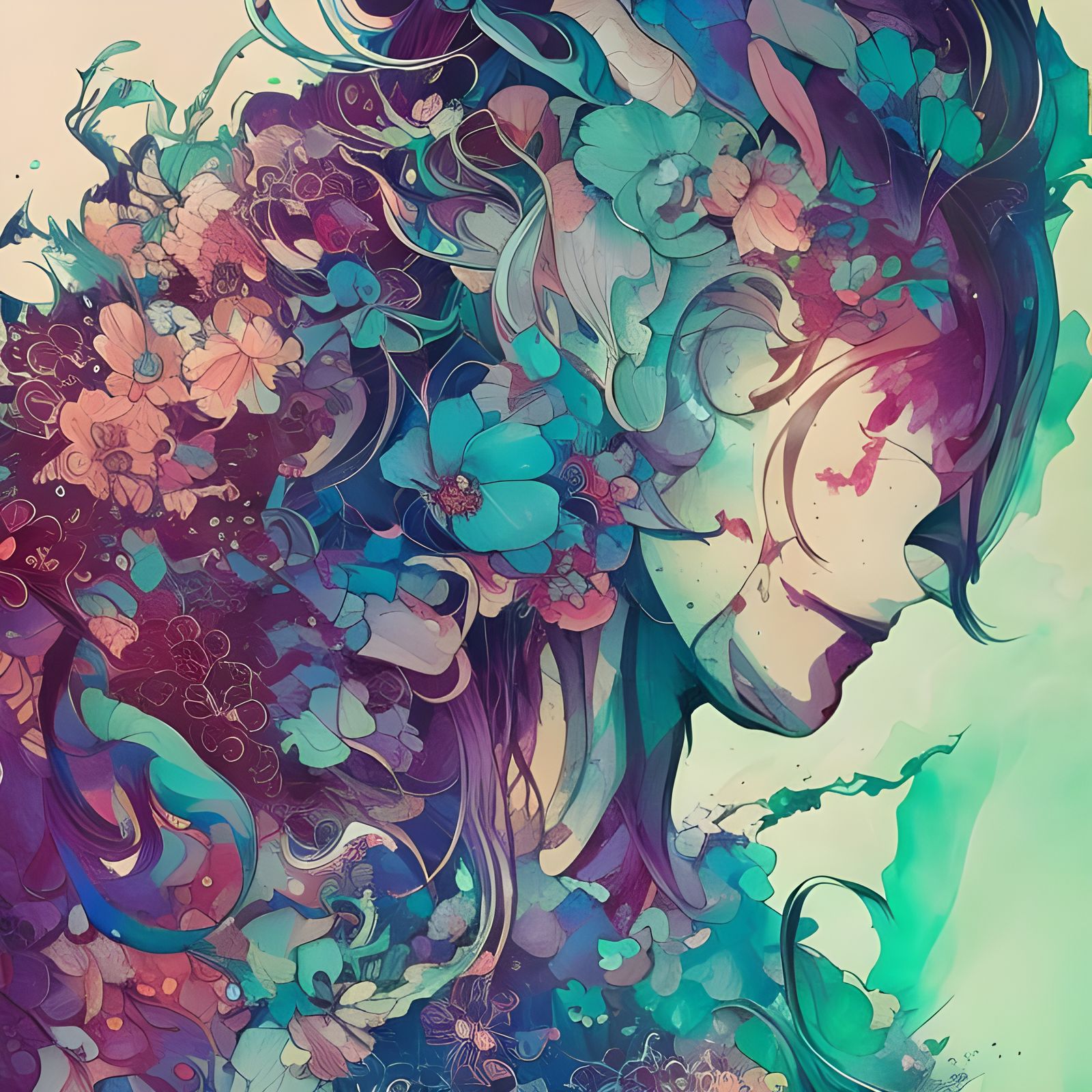 Anime Flower with Intricate Ink Outlines