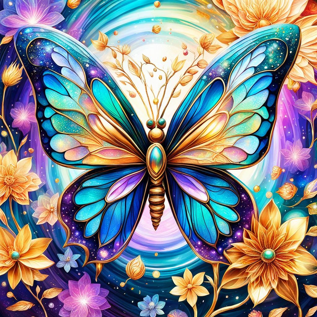 Colorful Glass Butterfly with Gold Accents