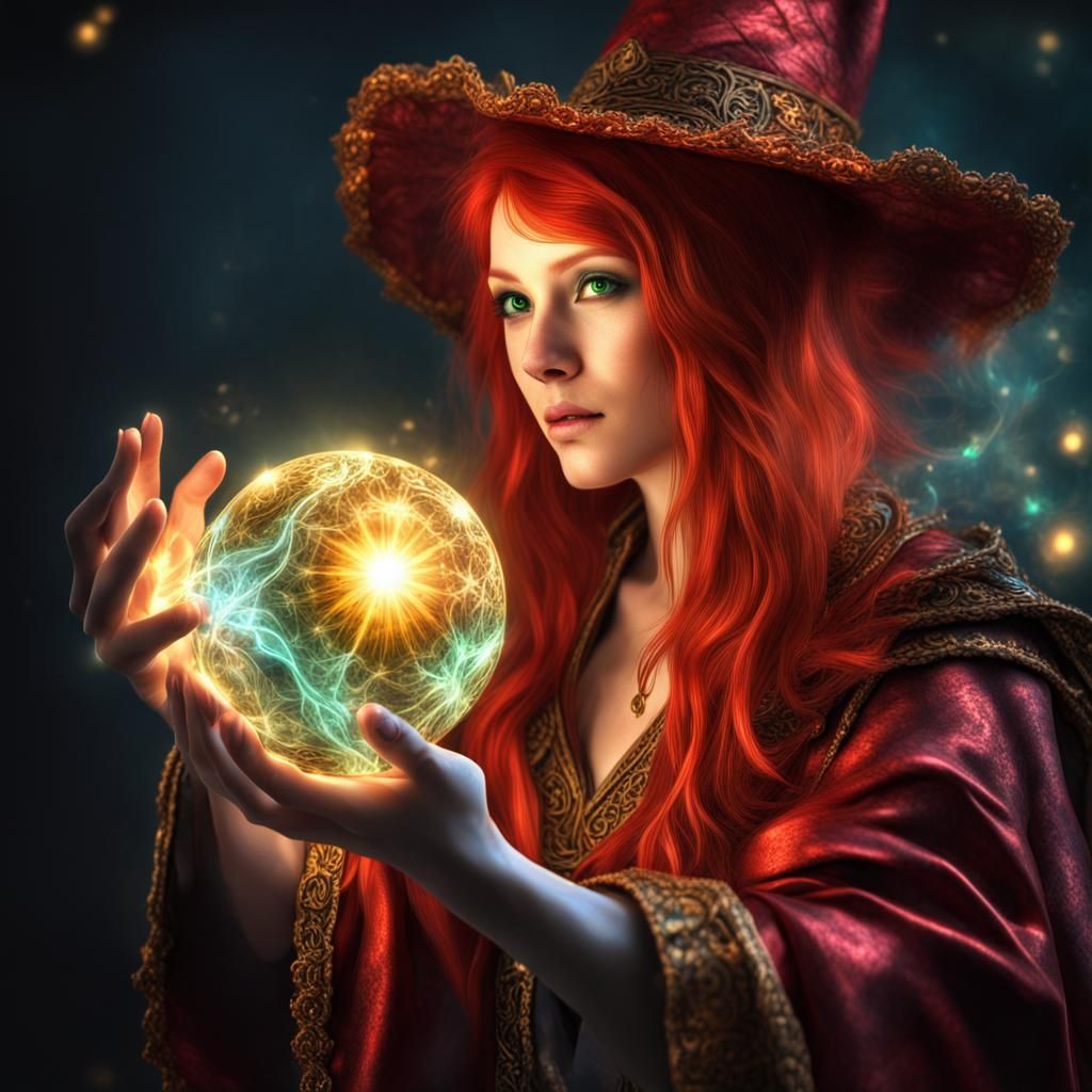 Red-Haired Wizard Casting Spell with Energy Ball