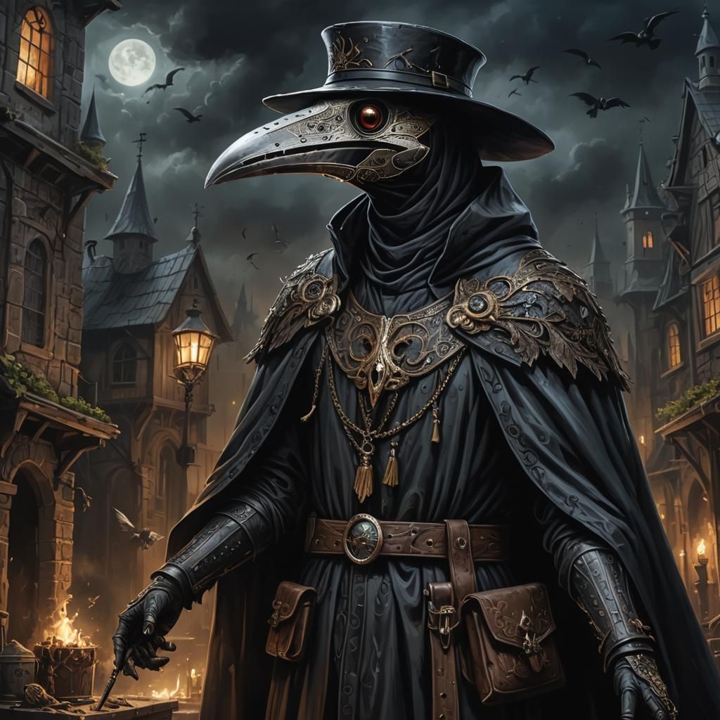 Epic Plague Doctor Painting with Dark Medieval Scenery