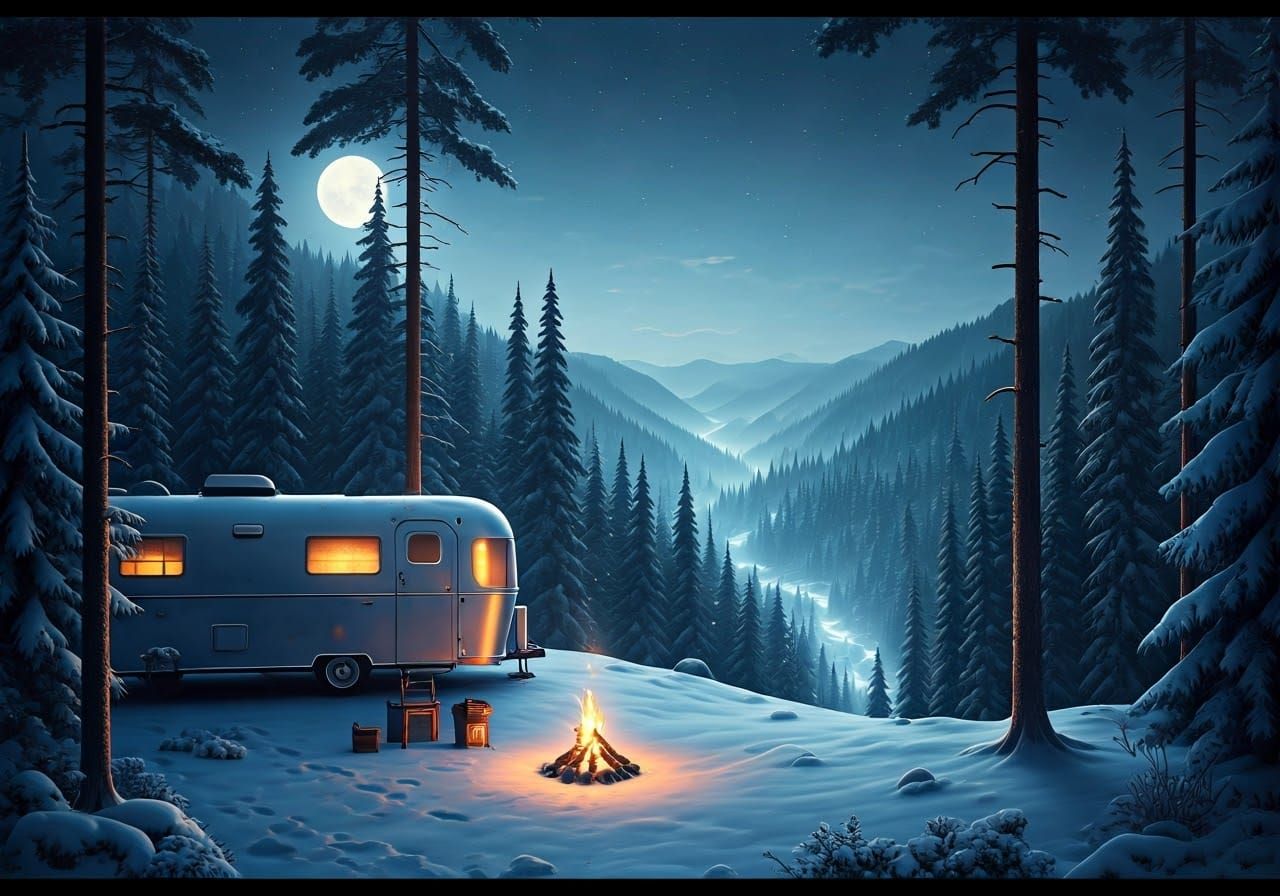 Winter Glamping Oasis Under Full Moon