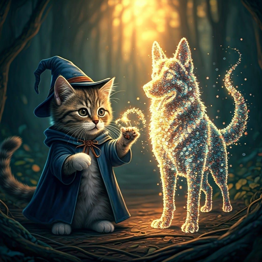 Whimsical Wizard Kitten Conjures Sequin Shepherd