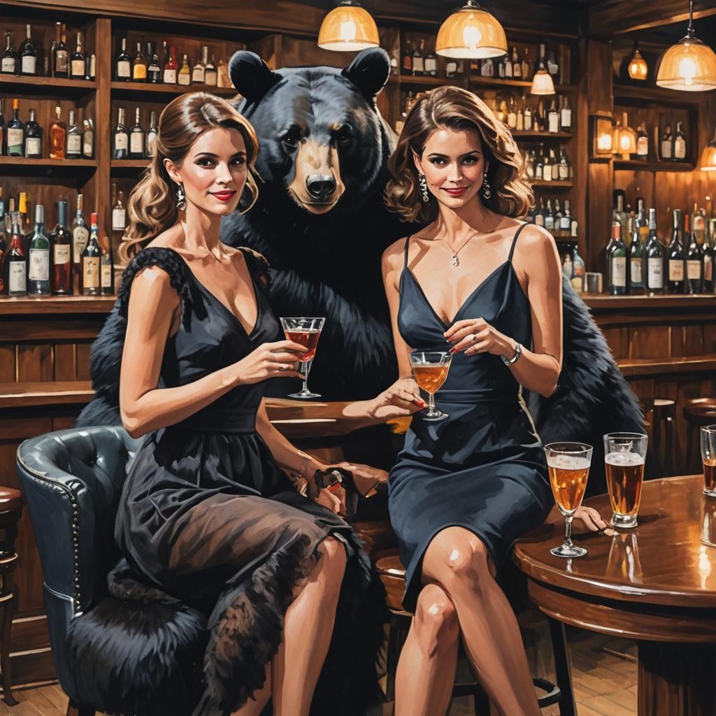 Woman and Bear on a Date at a Bar