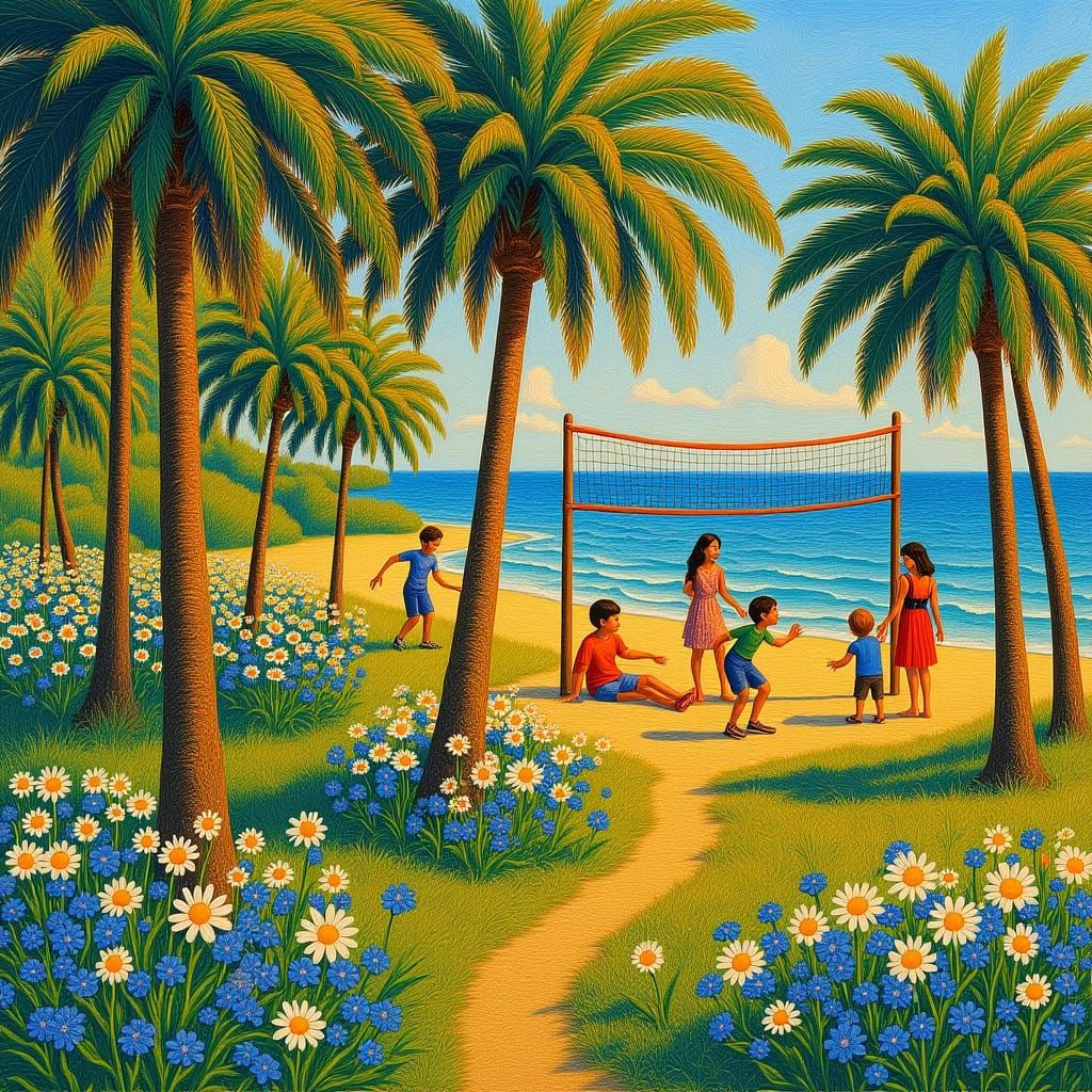 Idyllic Coastal Scene in Impressionist Style