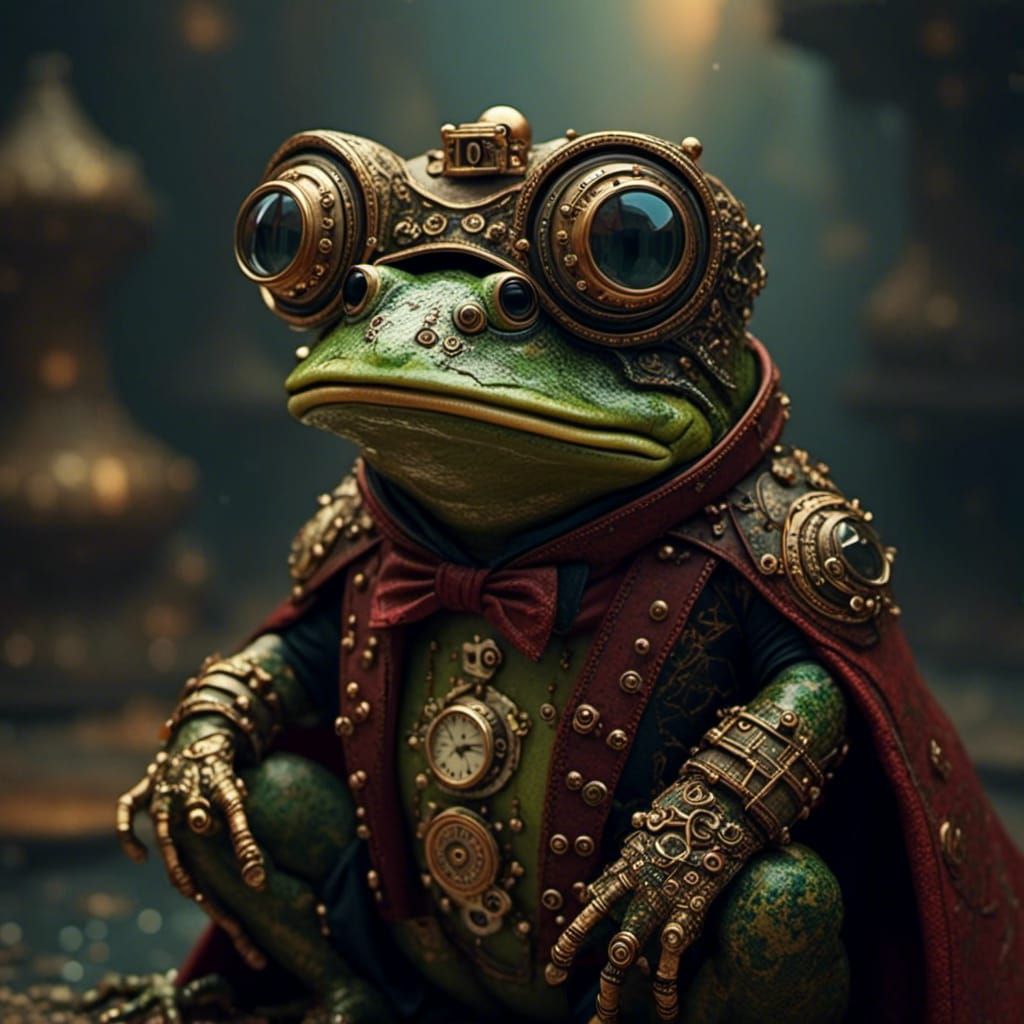 Steampunk Anthropomorphic Frog in Industrial Style