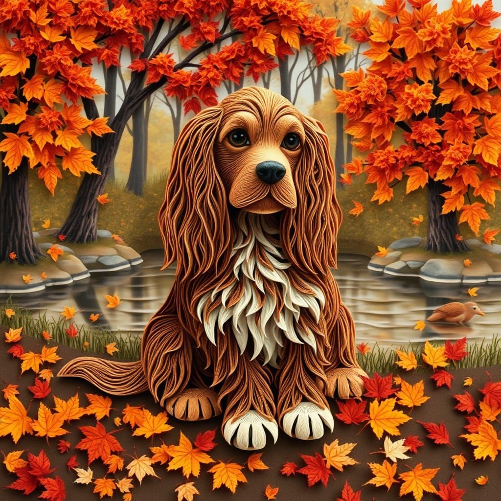 Quilled Cocker Spaniel by Pond: A Paper Art Creation