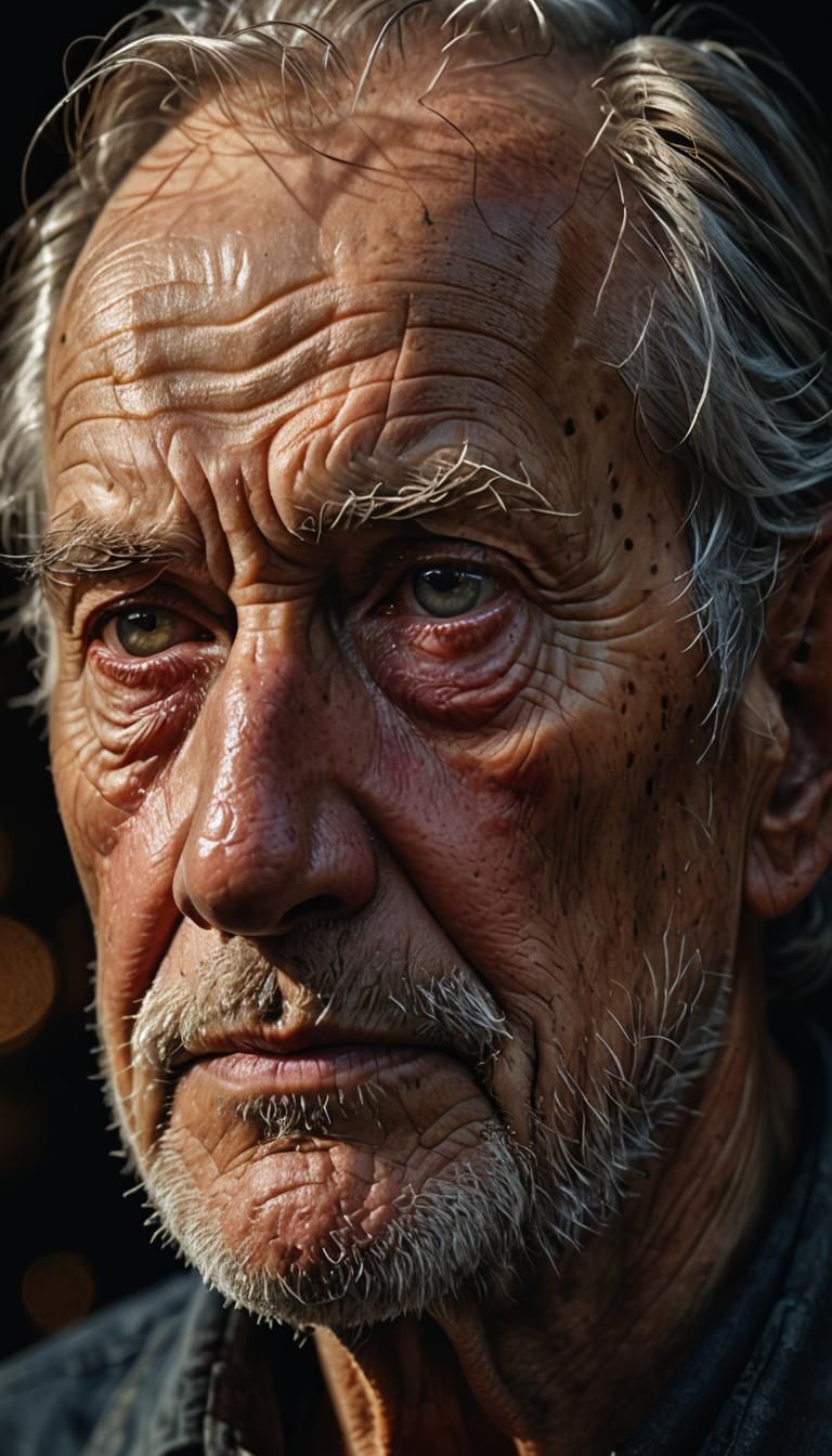 Hyperrealistic Portrait of Elderly Man with Dramatic Lightin...
