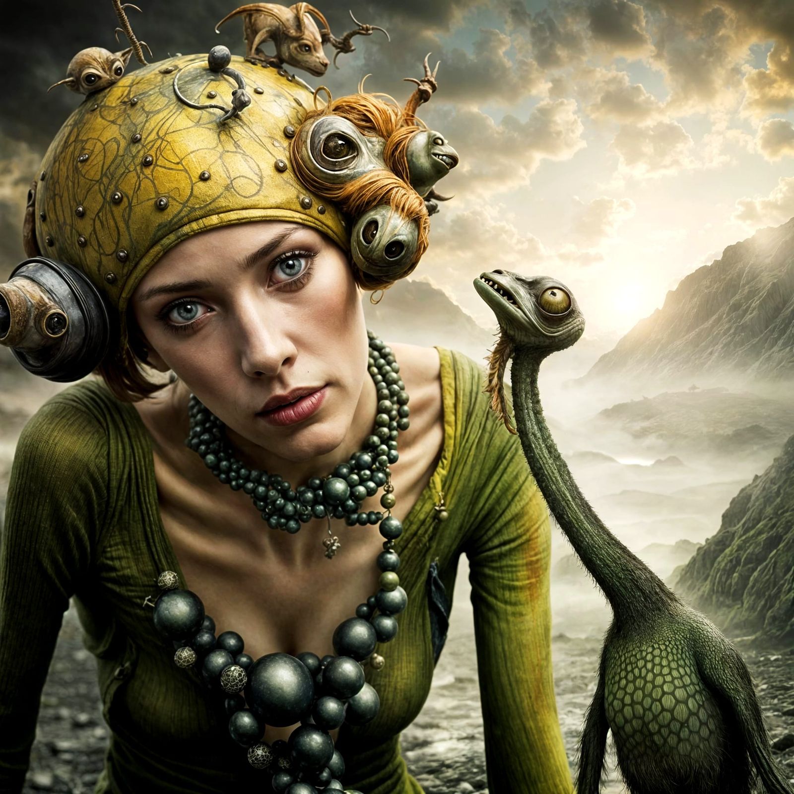 Surreal Restaurant Scene with Beautiful Aliens