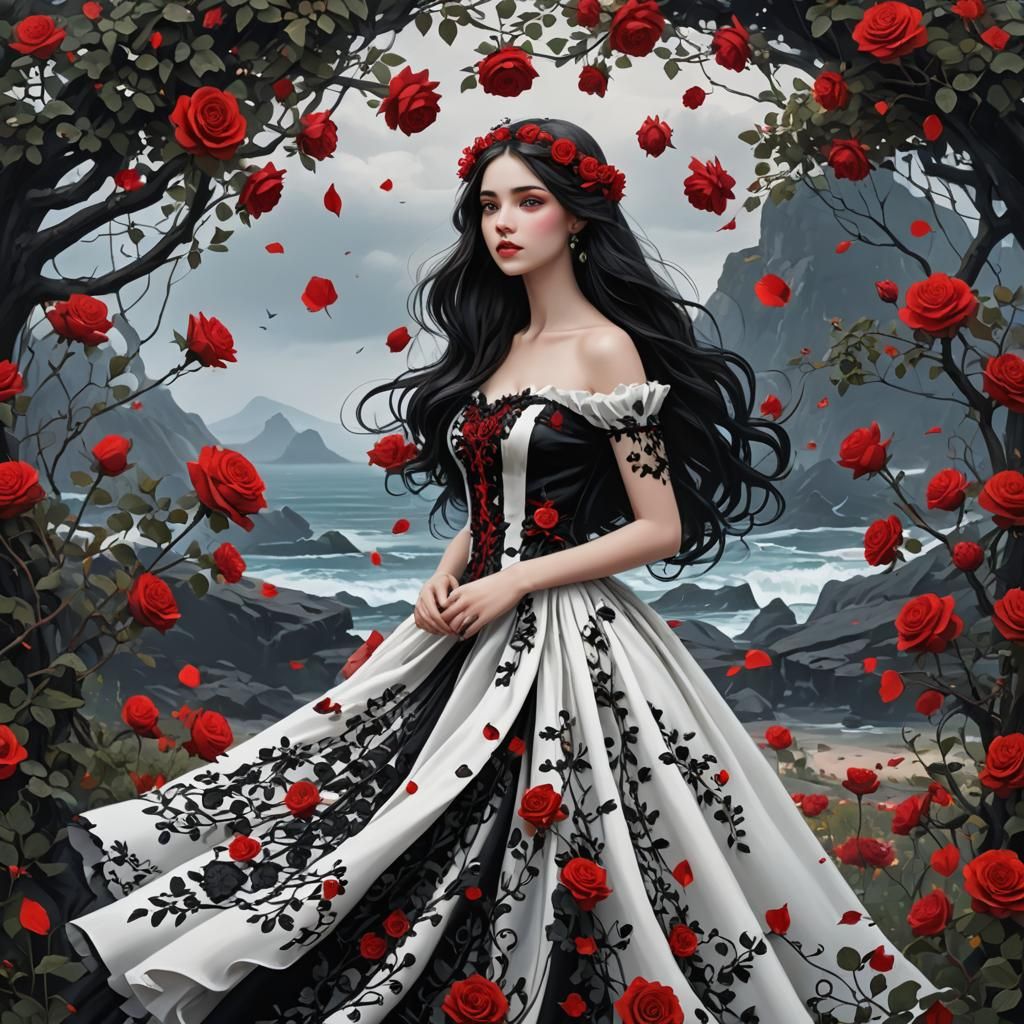 Fantasy Princess with Roses by the Ocean