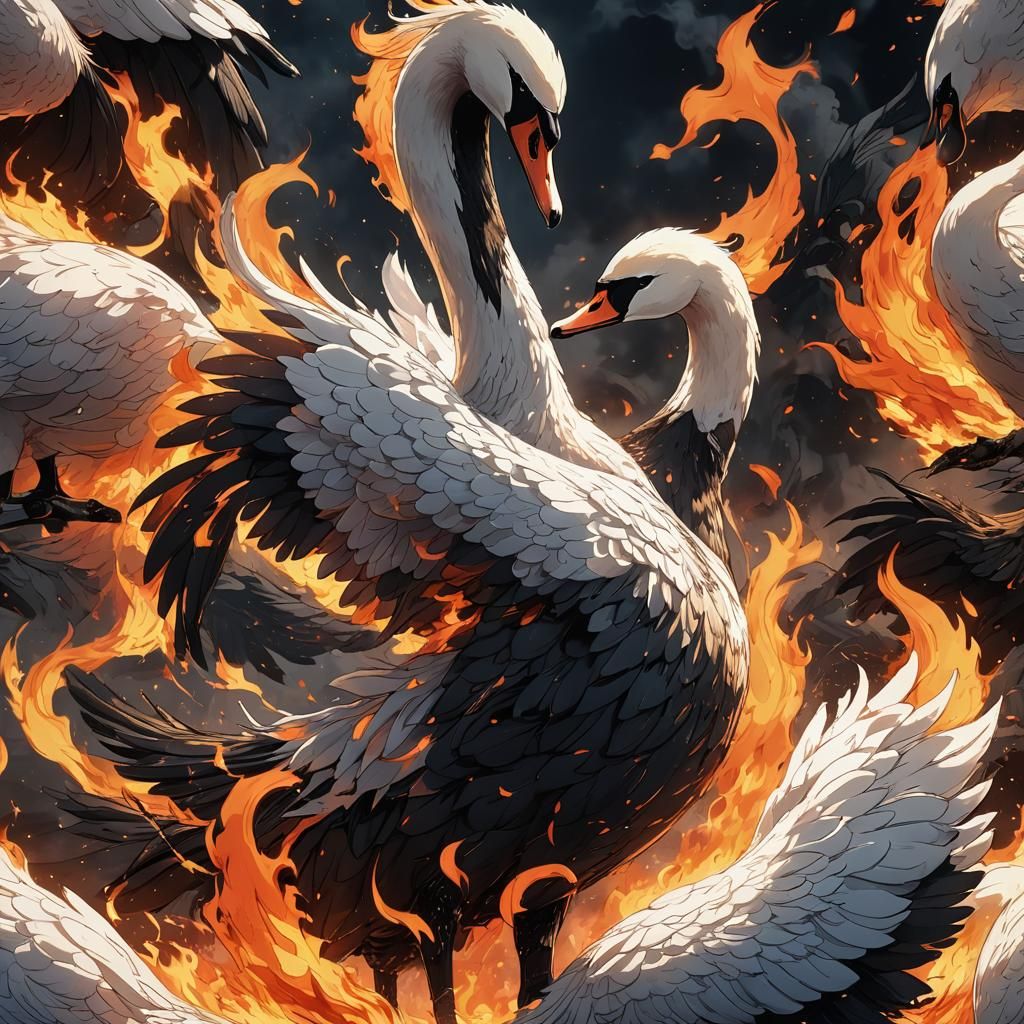 Fiery Swan Rising: Anime Cel-Shaded Illustration
