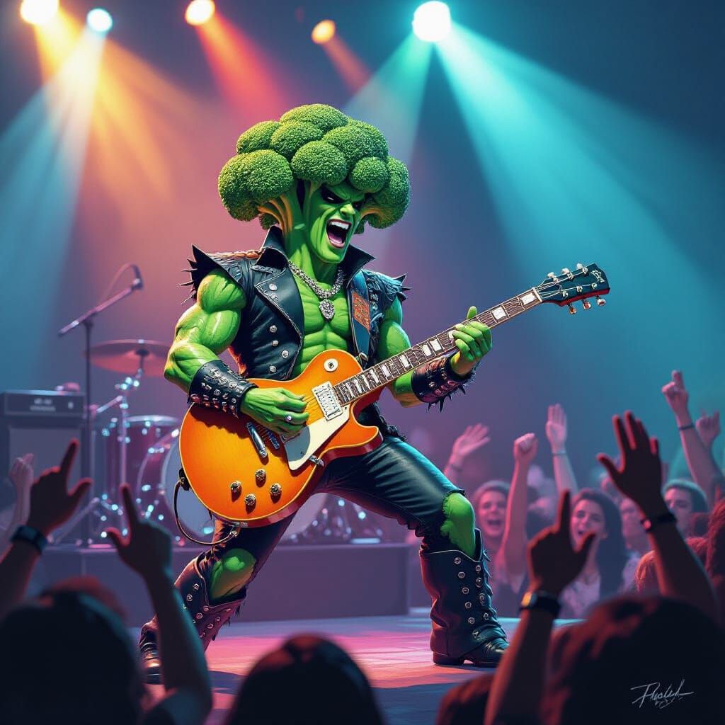 Broccoli Rock Star Shreds Guitar Solo