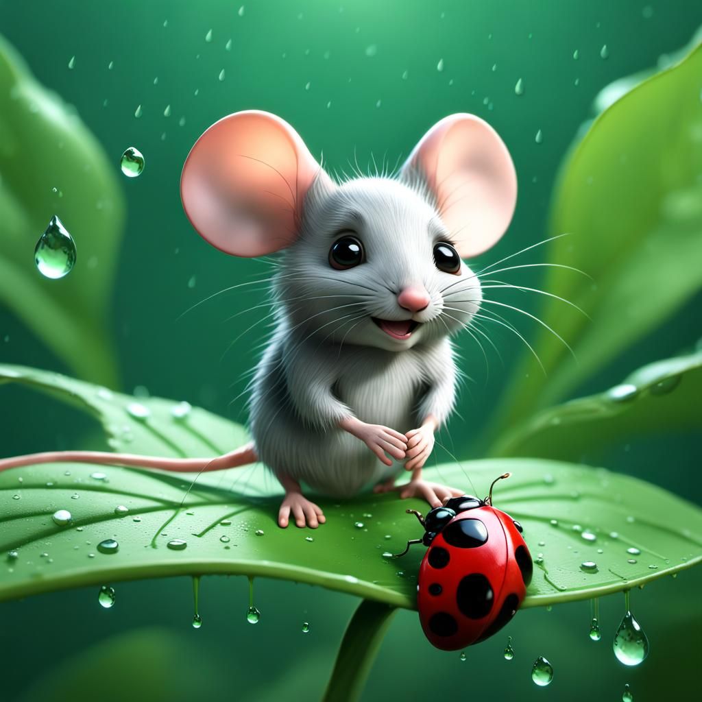 Mouse Shelters Ladybug: Pixar-Style 3D Digital Art