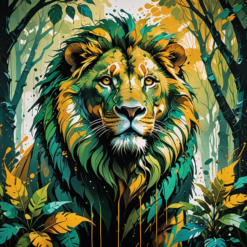 Urban Jungle Lion in Vibrant Street Art