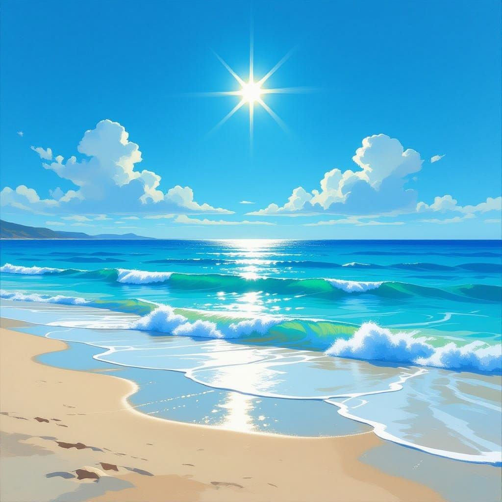 Serene Ocean Panorama with Sunlight Glinting on Water