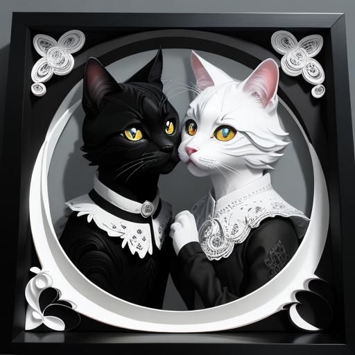 Quilled Paper Art: Symmetrical Cat Couple