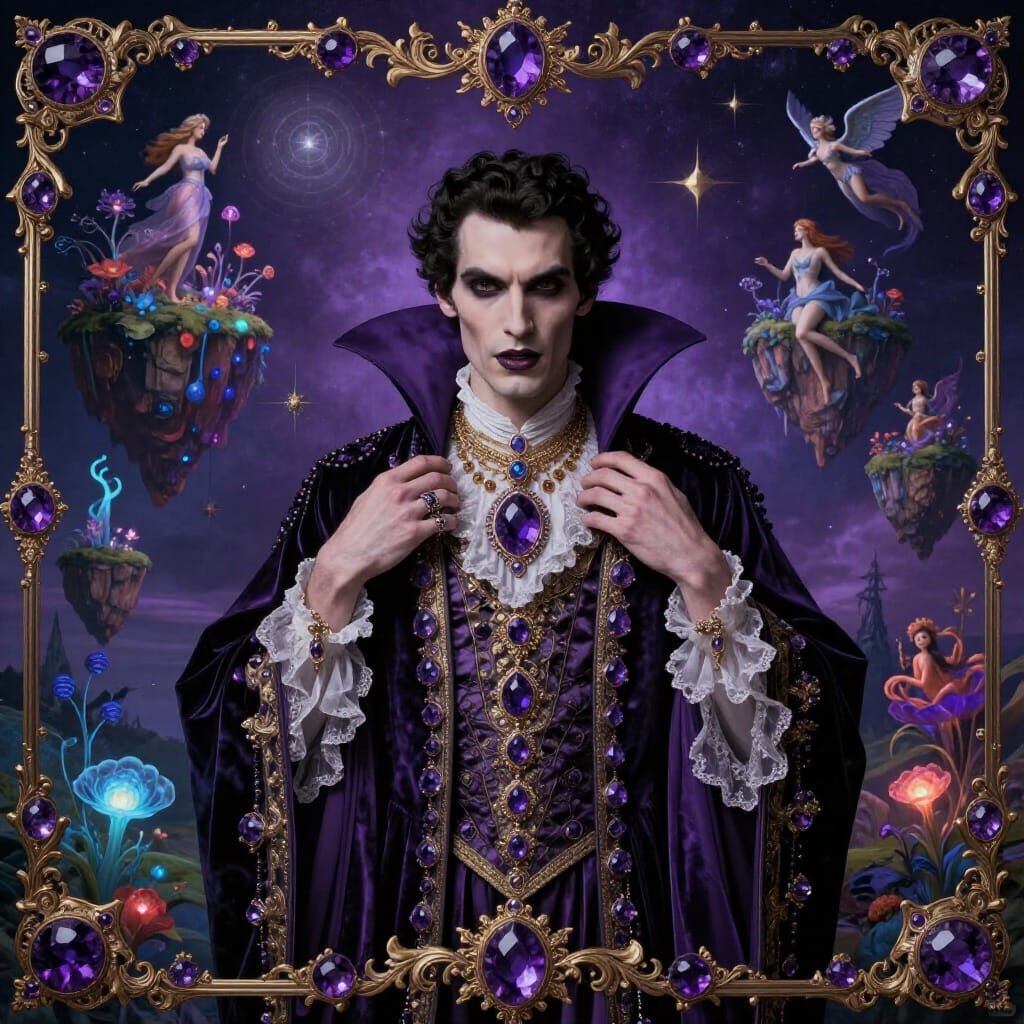 Baroque Violet Opulence: Regal Vampire Portrait