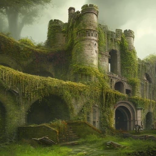 Epic Ruined Castle in Dark Fantasy Style