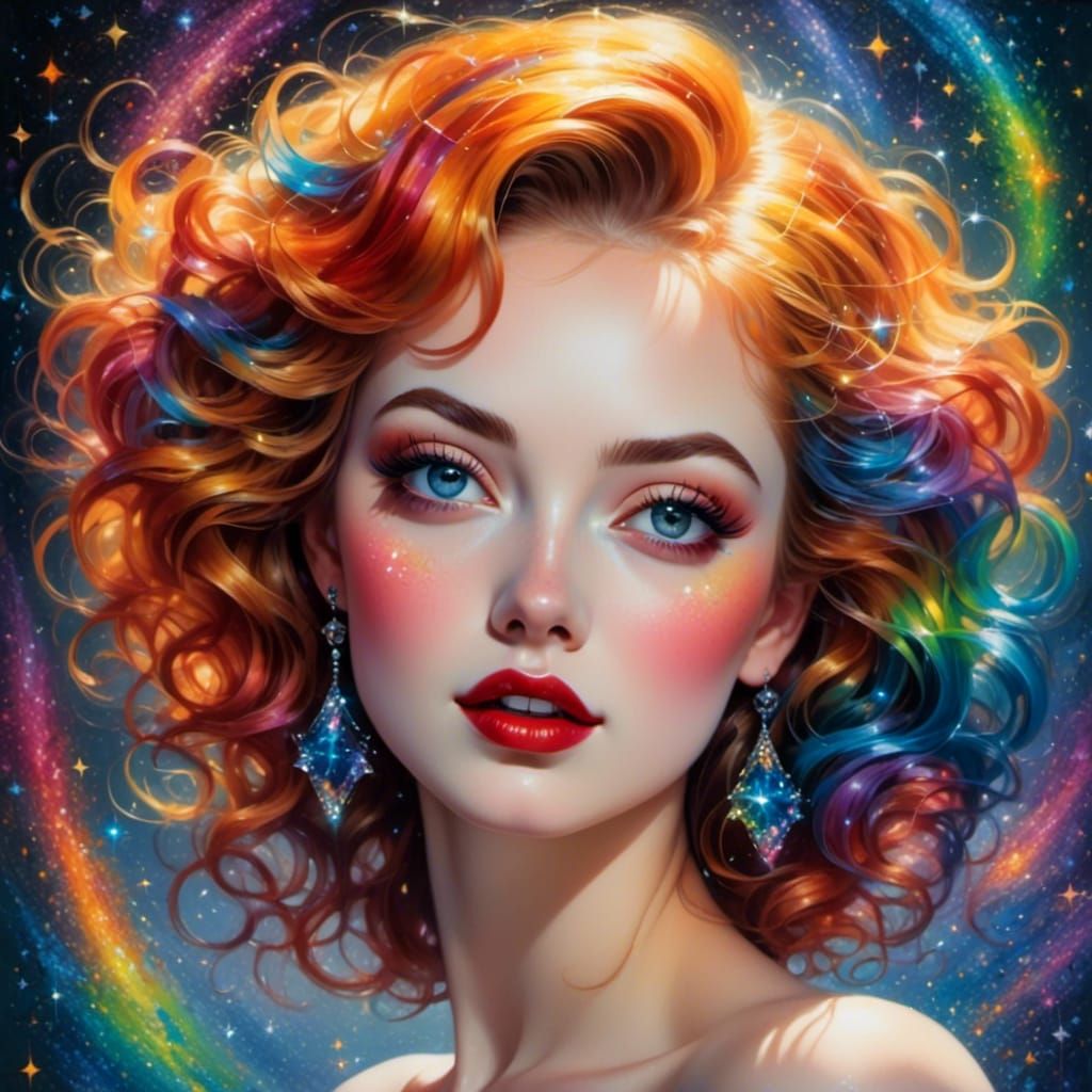 Glittering Celestial Woman in Surrealist Portrait
