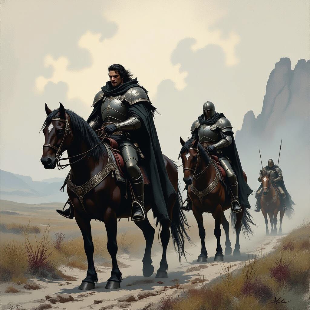 Brooding Prince and Mercenary Ride Through Mist
