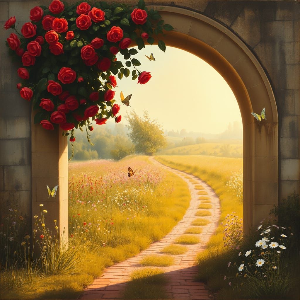 Idyllic 18th-Century Landscape with Grand Archway and Vibran...