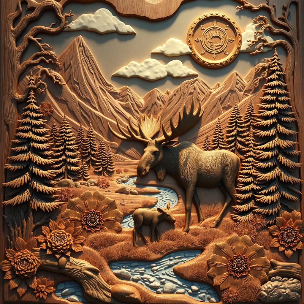 Alaska wood relief carving