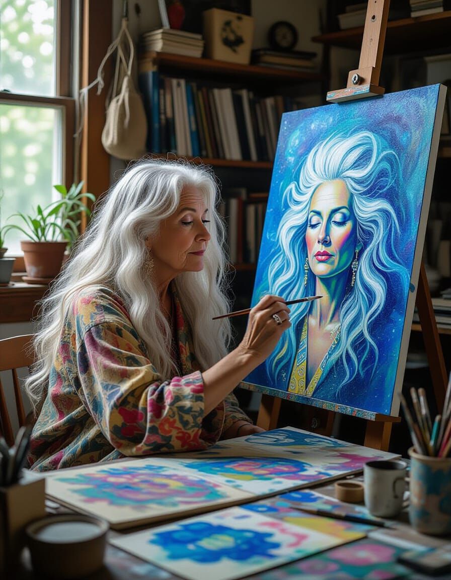 Bohemian Artist Paints Surrealist Self Portrait