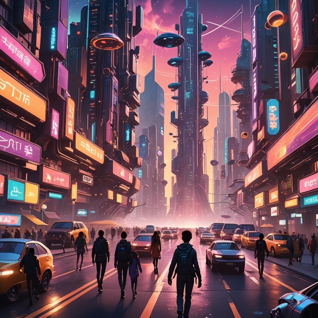 Celestial Cityscape in Futuristic Sci-Fi Style